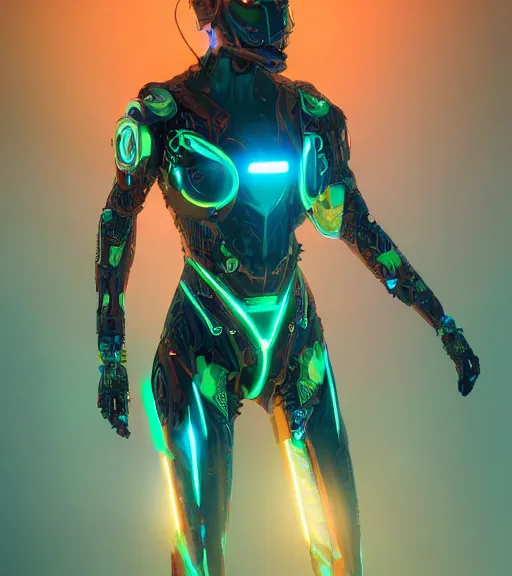 Prompt: psychedelic tron legacy organic cyborg, hyper realistic, ambient lighting, concept art, intricate, hyper detailed, smooth, dynamic volumetric lighting, octane, raytrace, cinematic, high quality, high resolution, 4 k, cgsociety, rutkowski, gurney, mucha, art nouveau