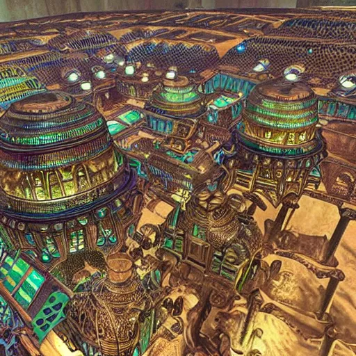 Image similar to colossal steampunk city made of iridescent beetle carapace, ancient middle eastern architecture