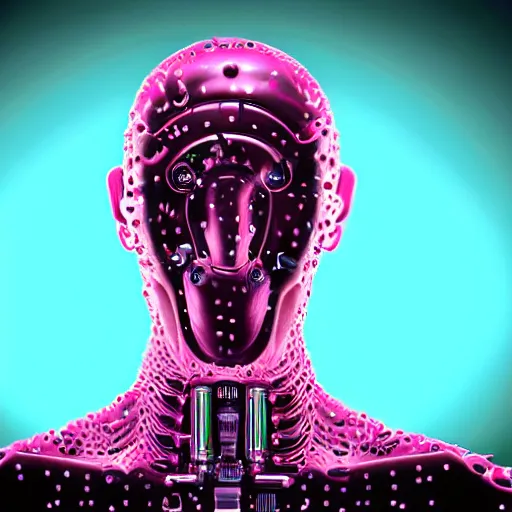 Image similar to an android covered in pseudo - flesh with invasive cybernetic implants and viral infection, award winning digital art