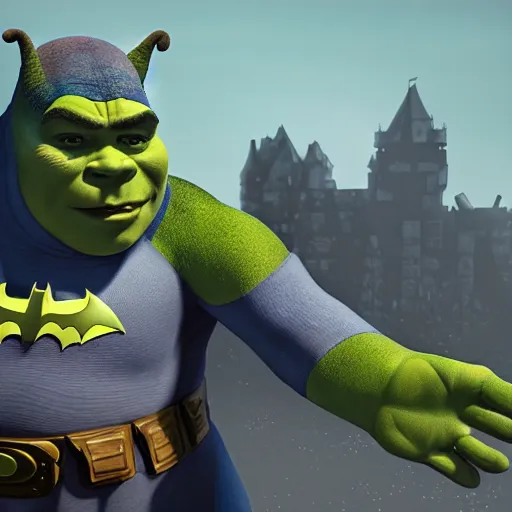 Image similar to shrek is batman, hyperdetailed, artstation, cgsociety, 8 k