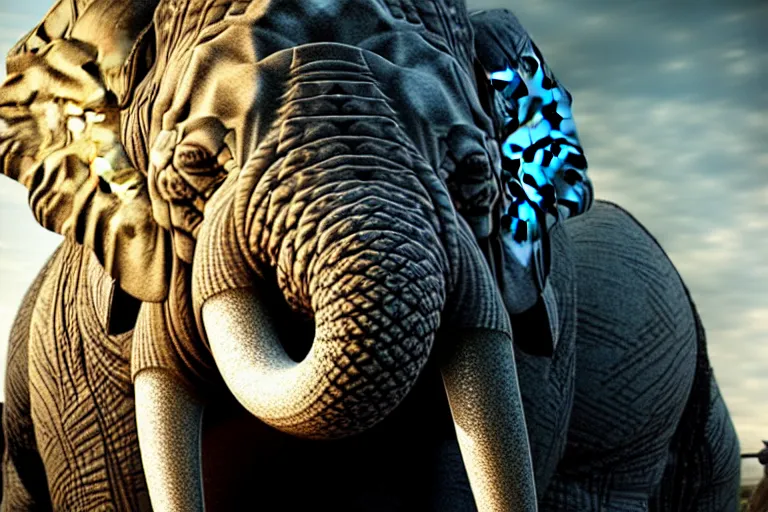 Image similar to vfx film, game of thrones armored elephant soldiers, flat color profile low - key lighting award winning photography arri alexa cinematography, big crowd, hyper real photorealistic cinematic beautiful, atmospheric cool colorgrade