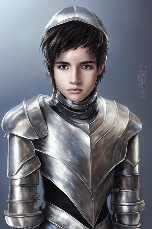 Prompt: a male teenager wearing a silver plate armor, short black hair, artgem style, fancy lighting, complementary colours, face portrait, harmonious, soft colors, digital painting, masterpiece, realistic and detailed face, color painting, realistic, highly detailed, high quality, portait picture, anatomically correct, pixar and disney style, anime style