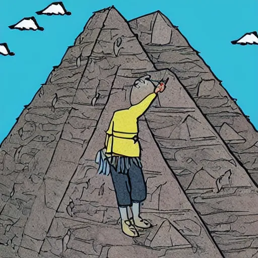 Prompt: mountain goat on a pyramid in Far Side style, cartoon