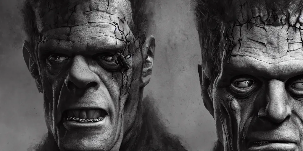 Image similar to portrait concept art of frankenstein, alive scene!, wallpaper hd, intricate detail, 8 k, 4 k, trending on artstation