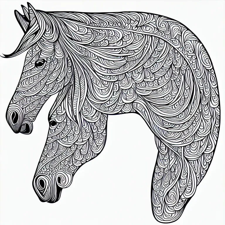 Image similar to beautiful horse, ornamental, fractal, line art, vector, outline, simplified, colouring page