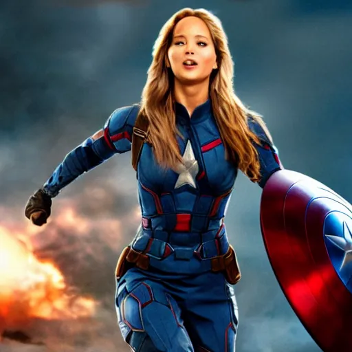 Prompt: Jennifer Lawrence as Captain America
