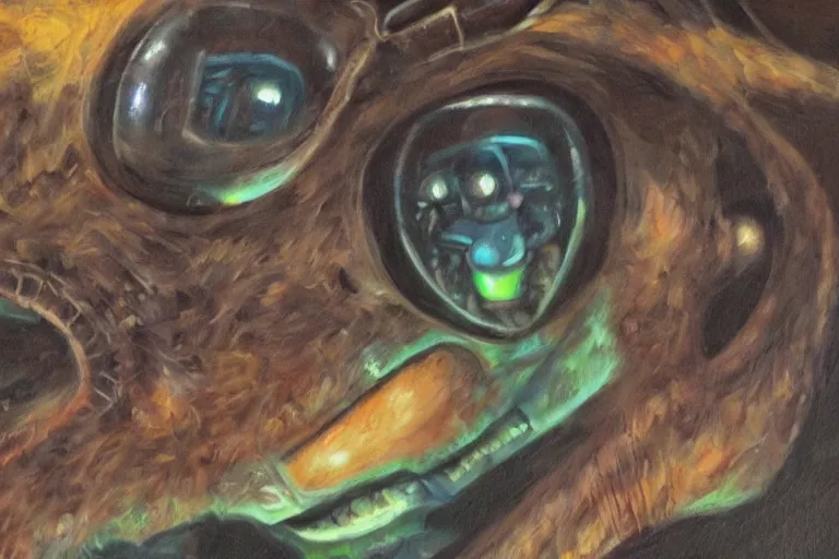 Image similar to oil painting, close-up, hight detailed, portrait of rat king, in style of 80s sci-fi art