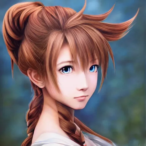 Prompt: featured on artstartion hyperrealistic anime aerith gainsborough