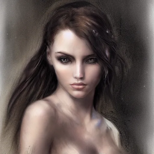 Image similar to masterpiece flemish candle light portrait of a beautiful! young woman, long hair, focused, ( writing with a feather ), digital painting by luis royo, artstation, deviant art, black background