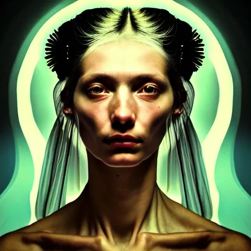 Image similar to Colour Caravaggio style Photography of Beautiful woman with highly detailed 1000 years old face wearing highly detailed sci-fi halo over her head designed by Josan Gonzalez. Many details . In style of Josan Gonzalez and Mike Winkelmann andgreg rutkowski and alphonse muchaand and Caspar David Friedrich and Stephen Hickman and James Gurney and Hiromasa Ogura. volumetric natural light