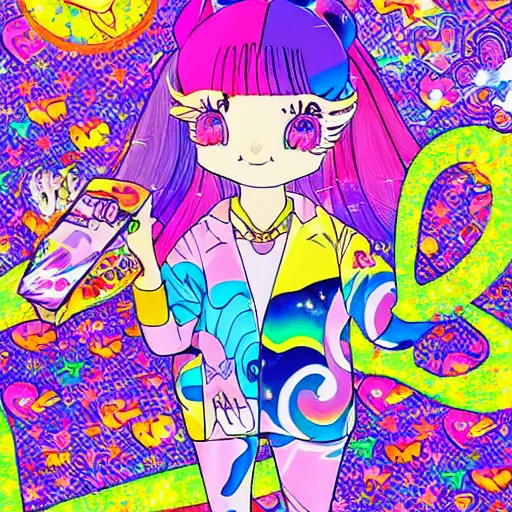 Image similar to Lisa Frank and 1990\'s manga collaboration