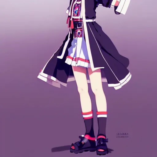 Image similar to a beautiful! boyish! natalie portman model, wearing catholic school girl outfit with mayan pattern and native style, aztec street fashion, guilty gear art direction, gapmoe yandere grimdark, trending on pixiv fanbox, painted by greg rutkowski makoto shinkai takashi takeuchi studio ghibli, akihiko yoshida