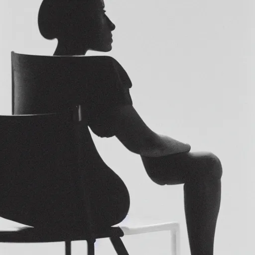 Prompt: black and white photo of woman sitting on a chair by irving penn created at contemporary in 4 k ultra high resolution and with bokeh, with inspiring feeling