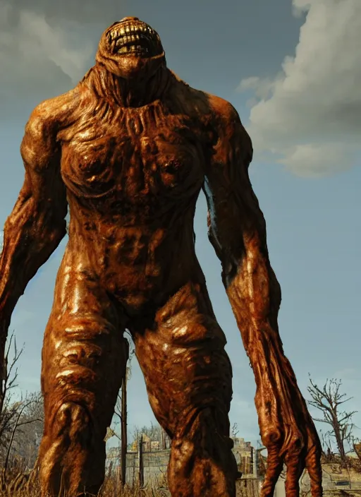 Image similar to Scary disturbing grotesque giant flesh monster in fallout 4