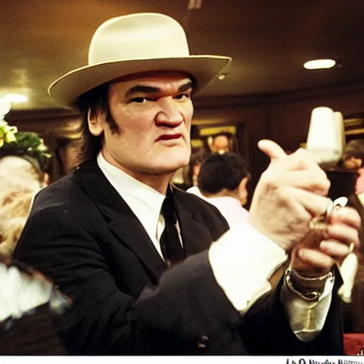 Prompt: a photo of quentin tarantino in a funeral in midday