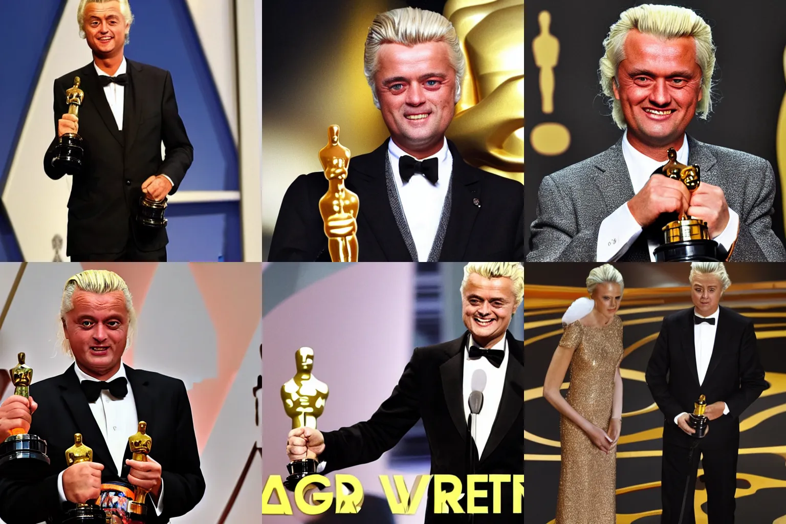 Prompt: Geert Wilders 90 years old winning his first oscar