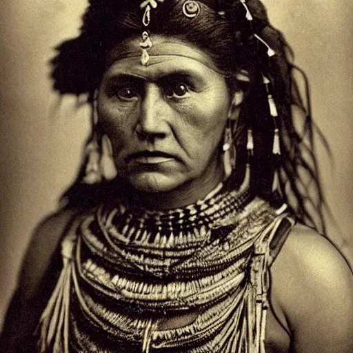 Image similar to vintage photo of a pictish queen by edward s curtis, photo journalism, photography, cinematic, national geographic photoshoot