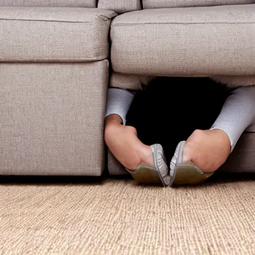 Prompt: Urkel hiding behind couch