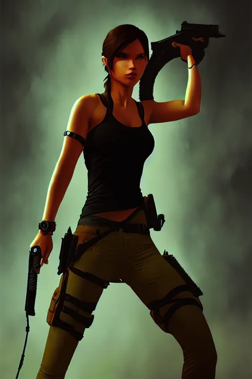 Image similar to lara croft portrait artwork by ilya kuvshinov, autumn natural lights