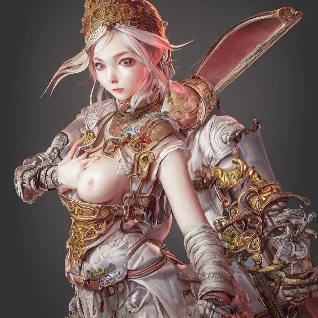 Image similar to studio portrait of neutral good colorful female cleric bard healer as absurdly beautiful, elegant, young skinny gravure idol, ultrafine photorealistic face illustration by kim jung gi, irakli nadar, intricate linework, sharp focus, bright colors, matte, octopath traveler, final fantasy, unreal engine highly rendered, global illumination, radiant light, intricate environment