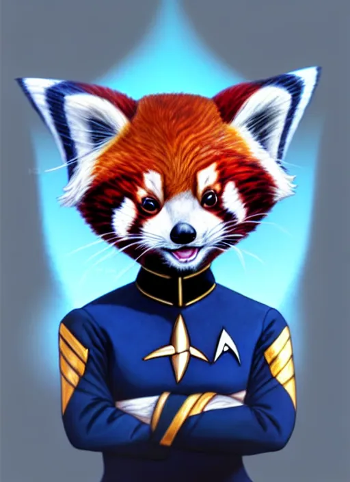 Prompt: cute star trek officer red panda, natural lighting, path traced, highly detailed, high quality, digital painting, by don bluth and ross tran and studio ghibli and alphonse mucha, artgerm