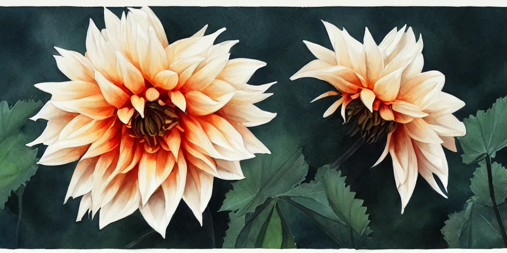 Prompt: a dahlia blossom, watercolor, artstation, realistic, moody