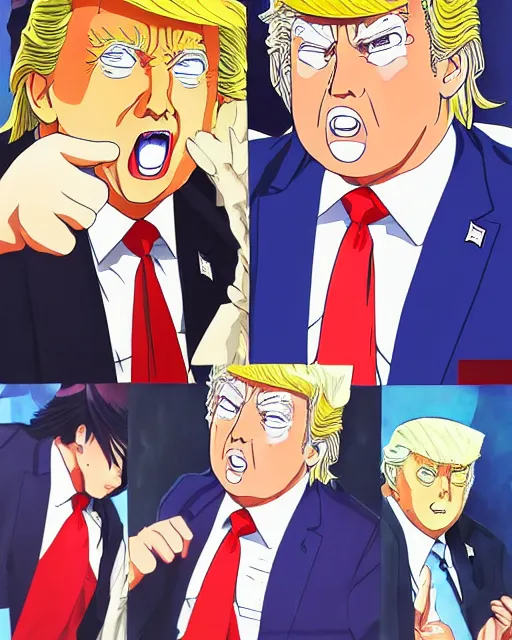 Prompt: an anime portrait of Donald Trump, a portrait of Donald Trump by studio Ghibli and Toei, highly detailed anime portrait, symmetric, trending on artstationhq