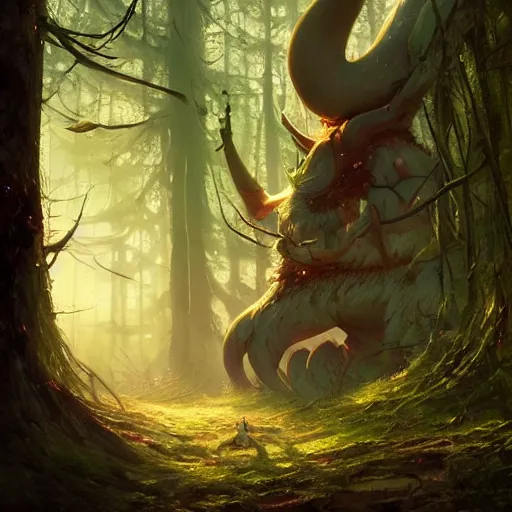 Image similar to highly detailed creepy forest humanoide creature, stephen bliss, tony tony chopper, unreal engine, fantasy art by greg rutkowski, loish, rhads, ferdinand knab, makoto shinkai and lois van baarle, ilya kuvshinov, rossdraws, tom bagshaw, global illumination, radiant light, detailed and intricate environment