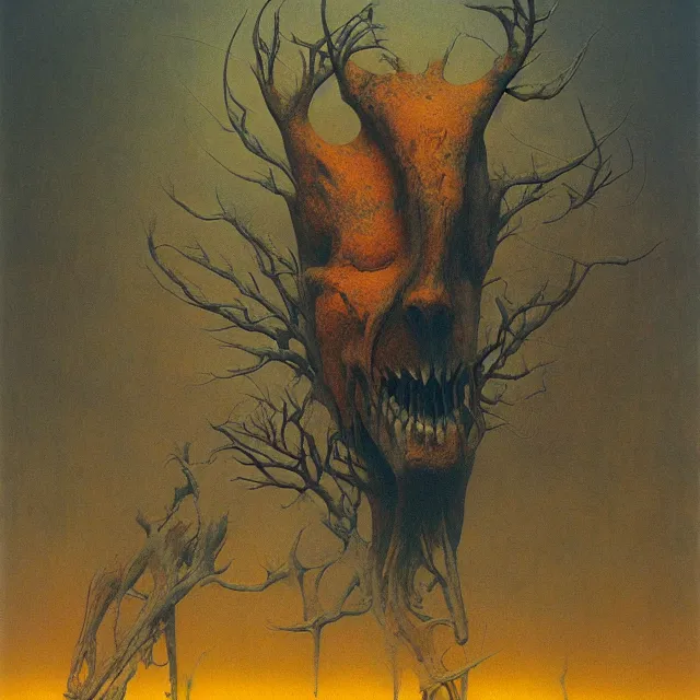 Image similar to cruel Beast of Judgement apocalyptical vision fear not by zdzisław beksiński, oil painting award winning, chromatic aberration stark radiant colors