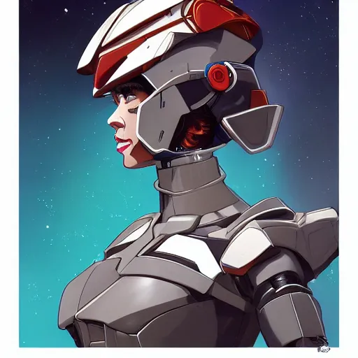 Image similar to a portrait of a stunning beautiful elite lena headey gundam pilot, with an intricate, detailed, urban inspired hiphop afro futuristic helmet, vector behance hd jesper ejsing, rhads, makoto shinkai, lois van baarle, ilya kuvshinov, rossdraws, hd, 3 2 k, ilya kuvshinov, gustav klimt