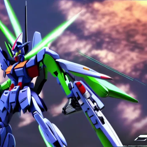 Image similar to gundam 00 Exia fight with monster,highly detailed,unreal engine 4,4k