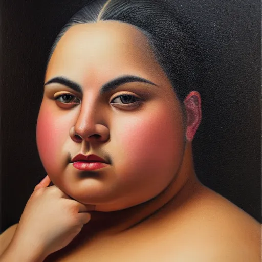 Prompt: A portrait of a strong and thick attractive non-binary person, medium skin tone, Mexican, oil painting, majestic, detailed, high resolution