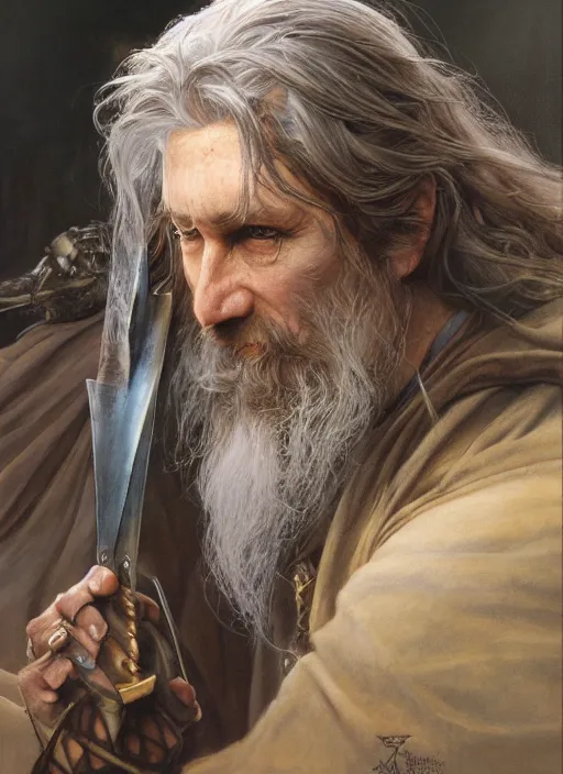 Image similar to a hyperrealistic and detailed paintbrush portrait of a male fantasy character, art by donato giancola and bayard wu and gustav moreau and wayne barlowe, rpg portrait, lotr