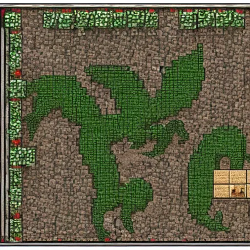 Image similar to a medieval style minecraft map with dragons soaring through the skies