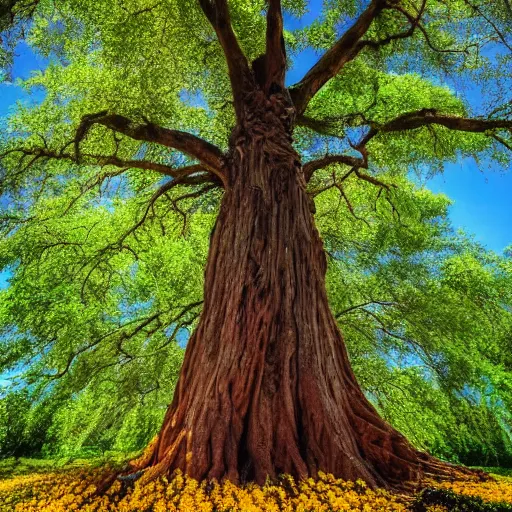 Image similar to a large tree with human flowers, bold natural colors, national geographic photography, masterpiece, 8 k, raw, unedited, symmetrical balance