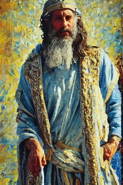 Prompt: highly detailed palette knife oil painting of a historically accurate depiction of the ancient biblical israeli king david, thoughtful, by Peter Lindbergh, impressionistic brush strokes, painterly brushwork
