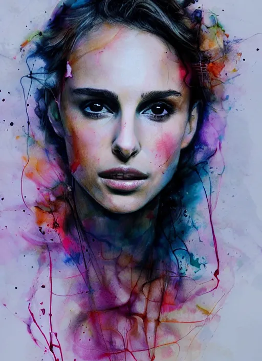 Image similar to nathalie portman by agnes cecile, luminous design, pastel colours, ink drips, autumn lights