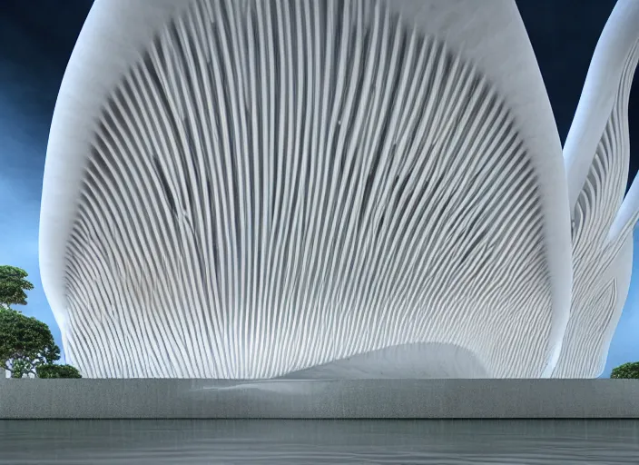 Prompt: designed by santiago calatrava ; highly detailed ultra sharp 3 d render kamakhya temple cinematic composition of a smooth ceramic porcelain biomorphic magnolia stone nebula fluid fractal sci - fi surreal architecture hindu temple