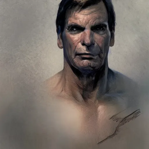 Prompt: retrato de jair bolsonaro, usando terno e gravata com um background em chamas, by greg rutkowski