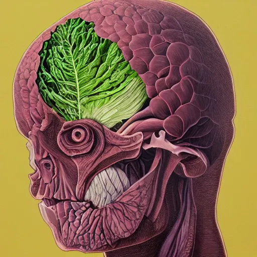 Image similar to the anatomy of a head of lettuce, an ultrafine detailed painting by james jean, ikusy, behance contest winner, vanitas, angular, altermodern