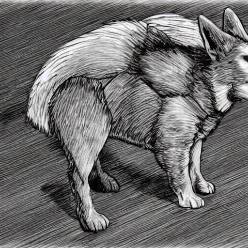 Prompt: a corgie, by kentaro Miura berserk