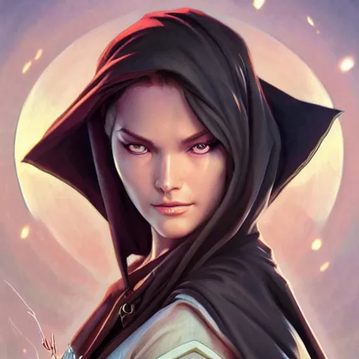 Prompt: character concept, portrait, symmetrical head - on centralized, young women with dark ninja clothes. detailed, high quality, dynamic lightning, fantasy, scenematic. artwork by artgerm, wlop, alex ross, greg rutknowski, alphonse mucha