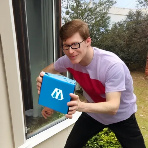 Prompt: Scott The Woz throwing a Nintendo Wii U out a window