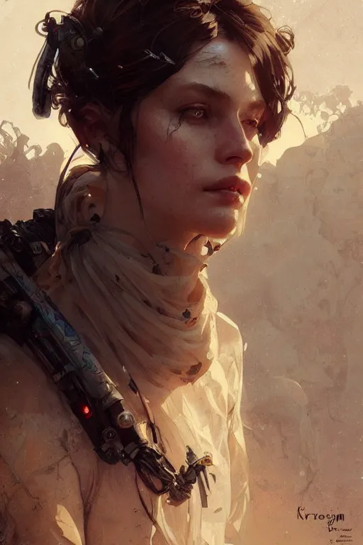 Prompt: A full portrait of a beautiful post apocalyptic Australian explorer, intricate, elegant, highly detailed, digital painting, artstation, concept art, smooth, sharp focus, illustration, art by Krenz Cushart and Artem Demura and alphonse mucha