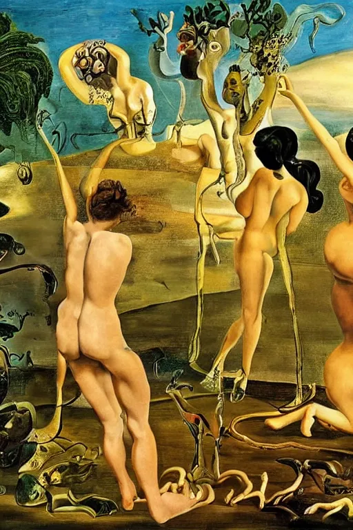 Image similar to Nymphs Listening to the Songs of Orpheus, oil painting by Salvador Dali