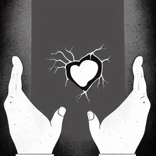 Image similar to illustration of hands ripping a heart into pieces, sadness, dark ambiance, concept by Godfrey Blow, featured on deviantart, drawing, sots art, lyco art, artwork, photoillustration, poster art