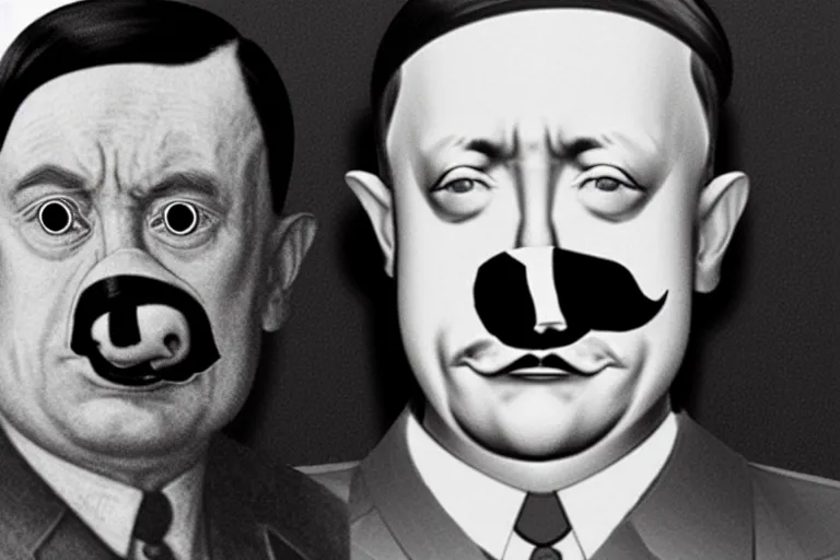 Prompt: hitler with pig's nose on face