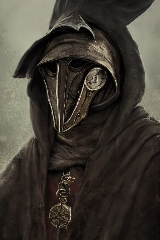 Prompt: A fancy portrait of a plague doctor by Greg Rutkowski, Sung Choi, Mitchell Mohrhauser, Maciej Kuciara, Johnson Ting, Maxim Verehin, Bloodborne, 8k photorealistic, volumetric lighting, HD, high details, dramatic, dark atmosphere, trending on artstation