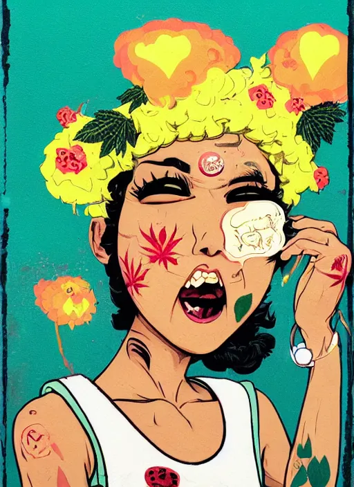 Image similar to bettyboop profile picture by sachin teng x ofwgkta, weed, marijuana, organic painting, hard edges, masterpiece, smoke, asymmetrical, matte paint, energetic