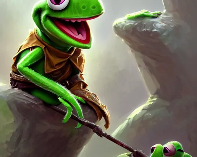 Prompt: kermit the frog, 8 k, deep focus, d & d, fantasy, intricate, elegant, highly detailed, digital painting, artstation, concept art, matte, sharp focus, illustration, hearthstone, art by artgerm and greg rutkowski and alphonse mucha